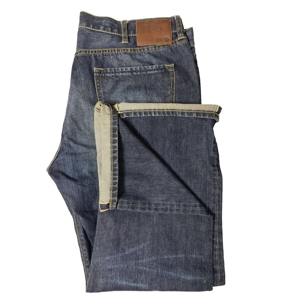 DH3 Selvage Jake Mens 42x32 Dark Blue Denim Jeans Straight Leg